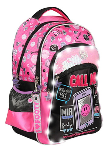 Mochila 18  Espalda Call Me, Luz Led, Original Footy - 12925