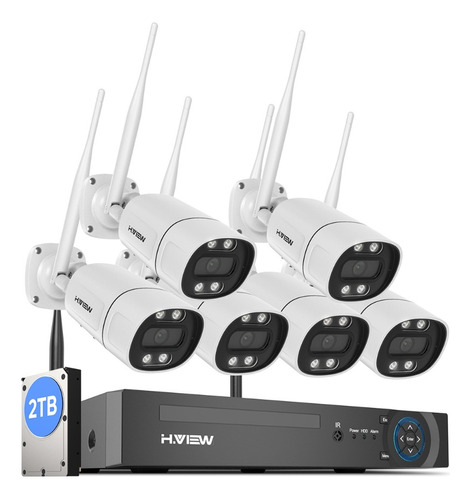 H.VIEW Kit De Cámaras De Seguridad Videovigilancia Wifi Audio 3mp 6 Cámaras Exterior Disk 2000gb Nvr Accesorios Incluidos Cámaras de Seguridad con Detección de Movimiento HV-86XM311-2TB