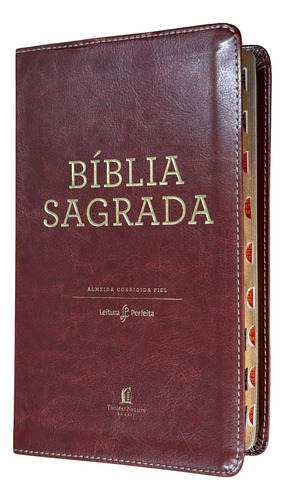 Bíblia Sagrada Almeida Corrigida Fiel Letra Grande Leitura Perfeita Com Índice Capa Luxo Couro Soft Marrom