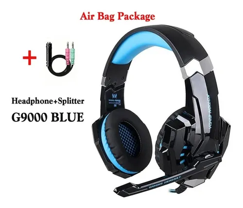 Aud fonos gamer Kotion Each G9000 black y blue con luz LED