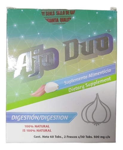 Ultradvance Ajo Duo Digestion 2 Frascos C/30 Tablts C/u Sabor Sin sabor