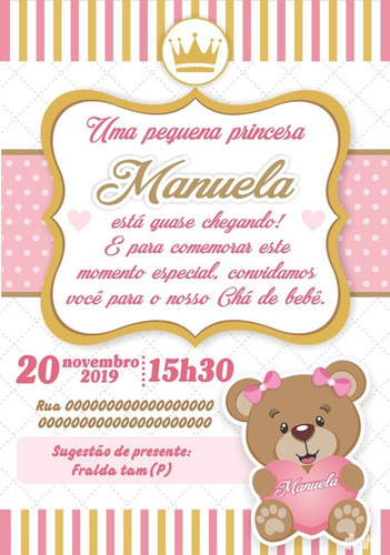 Imagem 3 de 9 de Convite Chá De Bebê Menina Digital Virtual Fralda Ursinho