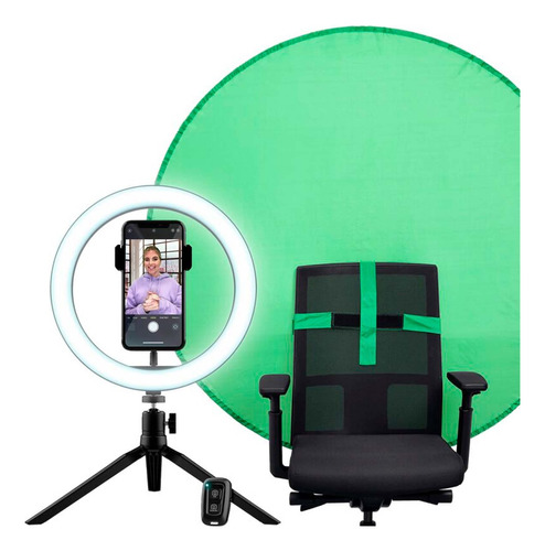 Kit De Streaming Aro Luz + Pantalla Verde Trust 24881 Bde