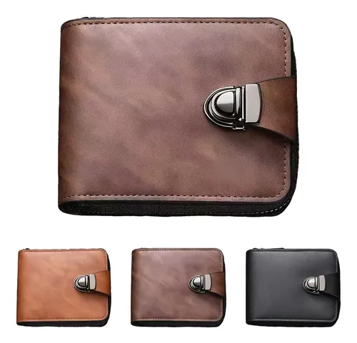 Men's Vintage Compact Zipper Wallet, Vintage Pu Leather