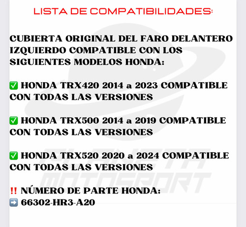 Cubierta Soporte Faro Delantero Izq Honda Trx520 2020-2024