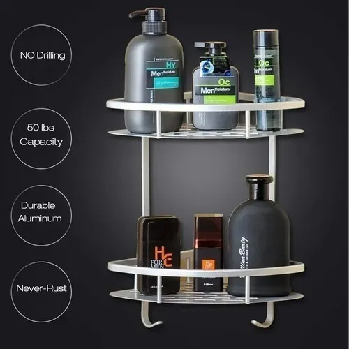 Imagen 7 de 7 de Repisa Mural Esquinero Baño Ducha Aluminio Inox 2 Niveles