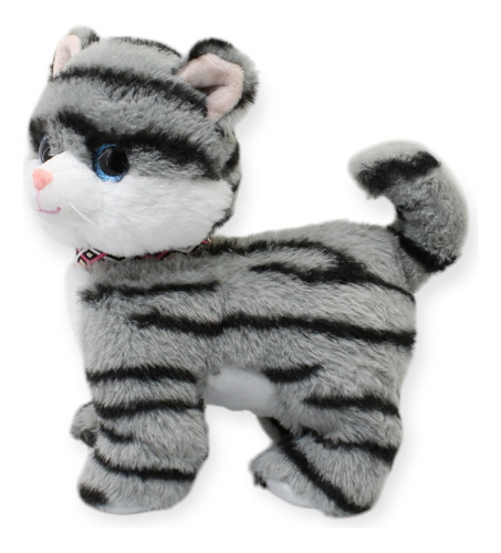 Peluche Gato Mishy Tabby Con Sonido 24 Cm Color Gris Oscuro