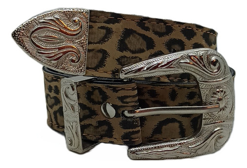Cinto Mujer E Cuero 100% Cinturón A.473 Animal Print Color Marrón Talle 115