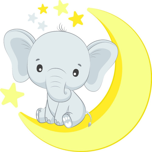 Vinilo Infantil Decorativo Elefante Luna Y Estrellas 60cm