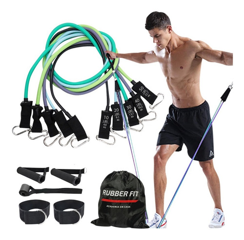 Imagem 1 de 7 de Kit Elástico Para Treino Exercícios Malhar Musculação Casa