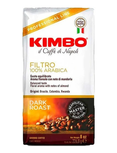 Café Kimbo Filtro 226,8 Grs 100% Arabica Grano Molido