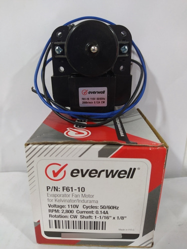 Motor Ventilador De Evaporadores Modeló F61-10 Everwell 110v