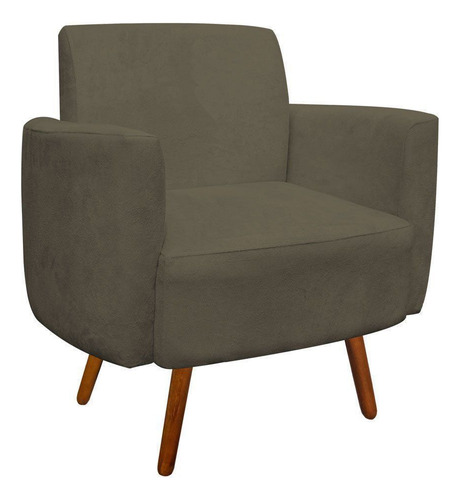 Kit Poltrona E Puff Decorativo Agatha Suede Marrom Rato