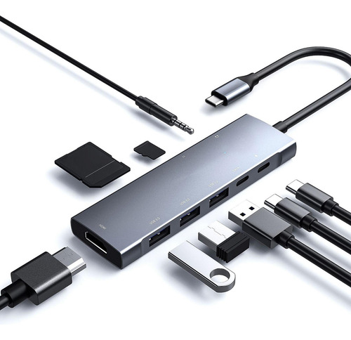 Hub Universal 9 Em 1 Usb-c Com 4k 3 Usb3.0 Ethernet Sd E