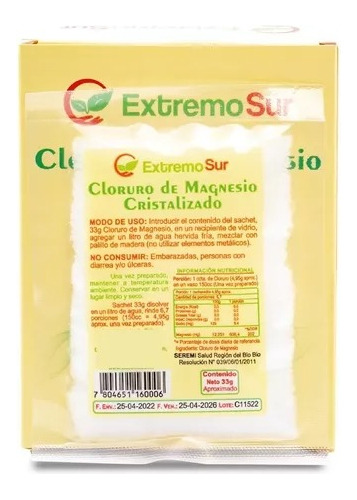 Cloruro De Magnesio Cristalizado 10 Sachet. Agronewen.