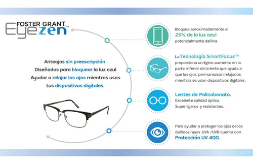 Lentes Sin Aumento Foster Grant Eyezen Reduce Fatiga Visual