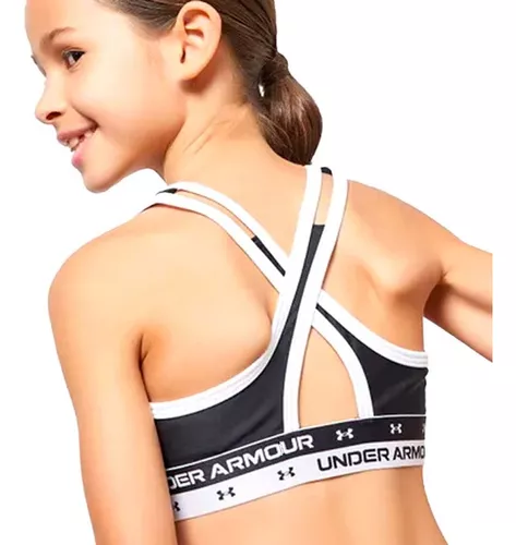 Under Armour Girl's Cross-Back Solid Sports Bra 1364629-001 Black Size Small