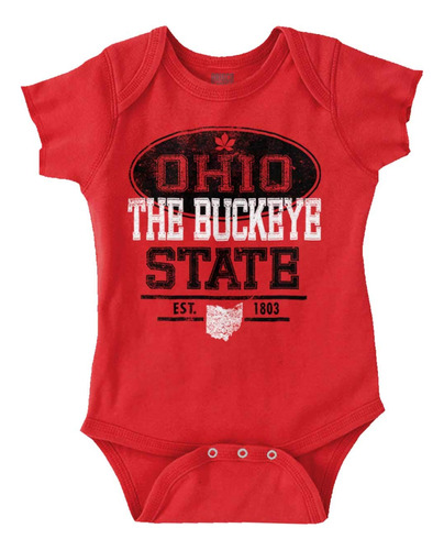 Brisco Brands Ohio Oh Buckeye Leaf Logo Souvenir Baby Rompe.