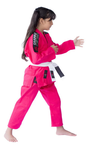 Kimono Jiu Jitsu Infantil Preto M1 7-8 Anos Grappler Faixa Rosa 1,30 Metros
