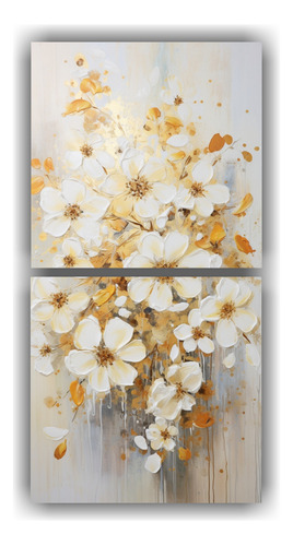 80x40cm Pintura Acrílica Moderna Sobre Lienzo Blanco Flores