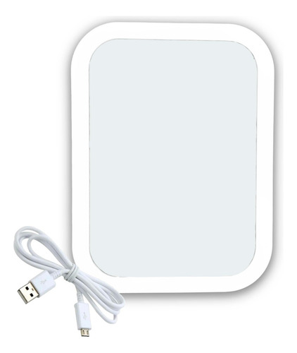 Espejo Rectangular Maquillaje Make Up Luz Led Usb Pilas Bz3 Marco Blanco Rj2417