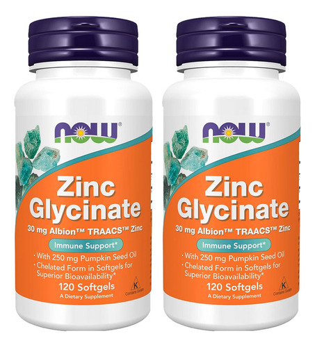 Glicinato De Zinco 30mg Nowfoods Zinc Glycinate 120softg 2un Sabor Sem sabor