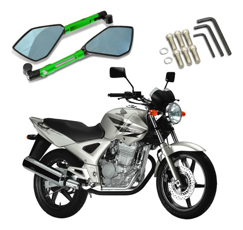 Retrovisor Esportivo Pentagonal Verde Cbx 250 Twister 2002