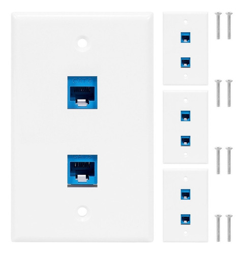 Placa De Pared Ethernet De 4 Piezas De 2 Puertos, Rj45 Cat6