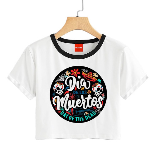 Blusa Corta Mujer Dia De Muertos Calavera Rosa Catrina Crop