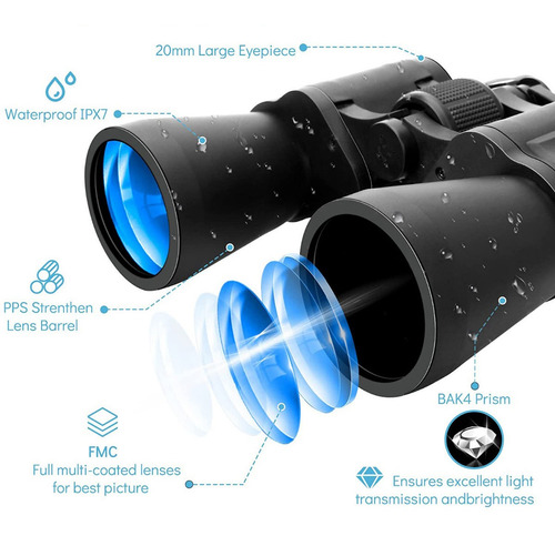 Imagen 6 de 10 de Binocular Largavista Prismatico 20x50 Potente Bak 4 1000mts
