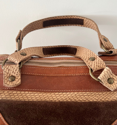 Cartera De Diseño Coti Svegliati Cuero Gamuza Divina! Marrón Claro Reptil Níquel Marrón Claro (Usado)