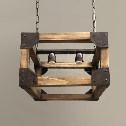 Imagen 1 de 9 de Colgante Industrial Nórdico 2 L Madera Chapa Remaches Óxido