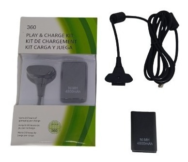 Cable De Carga Y Juega Negro + Tapa De Bateria Para Xbox 360