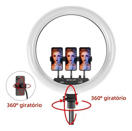 Ring Light Iluminador Rgb Led 46cm Tripé 2m Com 3 Suportes