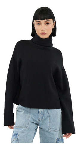 Sweater Mujer Cuello Tortuga Negro Corona