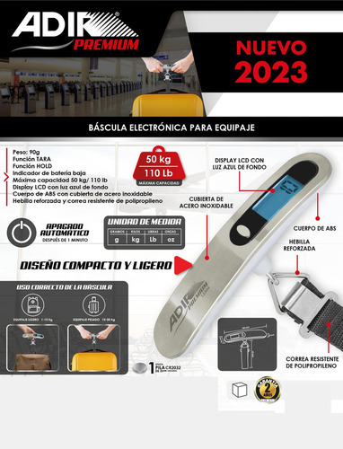 Báscula Electrónica Para Maleta 50 Kg Adir 12304