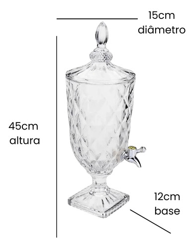 Suqueira Com Torneira E Tampa Cristal Transparente Luxo