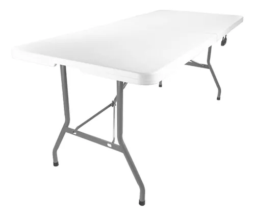 Mesa de camping plegable de 4 pies, mesa de utilidad portátil para  interiores y exteriores, plegable por la mitad, mesa de comedor de plástico  con asa