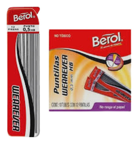 1 Caja 10 Tubos 12 Puntillas Berol Hb 0.5 Mm Minas Wearever