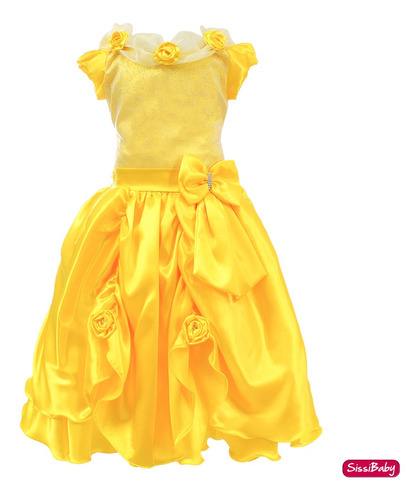 Vestido Infantil Bela A Fera Amarelo Princesa Festa Infantil