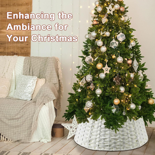Base De Árbol De Navidad Redondo De Rattán Blanco 65 Cm Diám