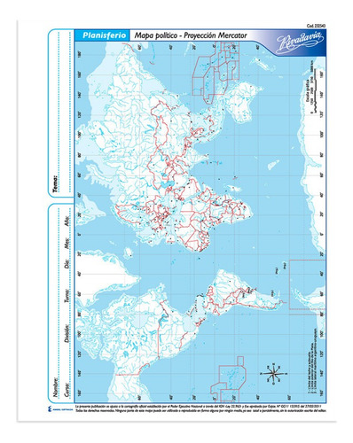 Pack X50 U Mapa Escolar Planisferio Político Rivadavia N°3