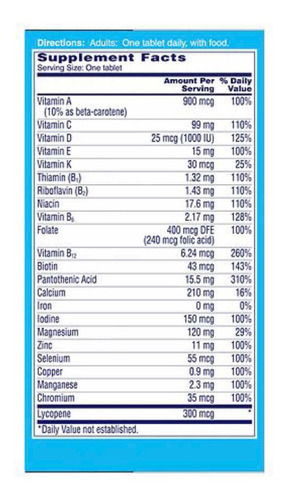 One A Day Men´s Hombre Vitaminas Con 100 Tabletas Sabor Sin Sabor