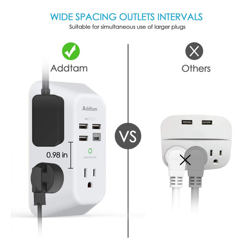 Cargador De Pared Usb Con 5 Tomas Y 4 Puertos De Carga
