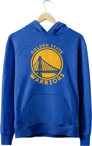  Buzo Canguro Nba Golden State Warriors Logo Completo Azul