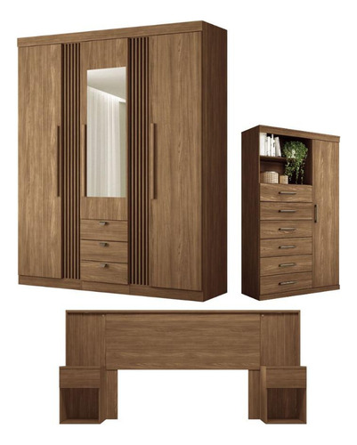 Conjunto Quarto Completo Com Espelho Veneza Jatoba
