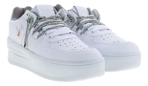 Tenis Casuales De Plataforma Y Cintas De Brillos Mujer Erez