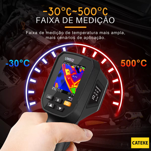 Camera Termografica Vazamento Temperatura Laser Termografo Infravermelho Medição -30c° A +500cº Pistola Termômetro Termica Digital Calibração Recarregável Industrial Temperatura