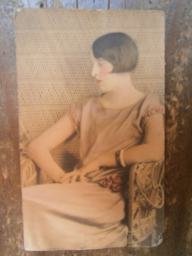 Fotografia Antigua Coloreada Dama Mexicana 14.5 X 9 Cms 1926
