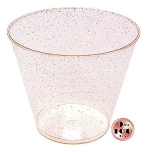 100 Rose Gold Glitter Plastic Cups, 9 Oz Heavy Duty Reu..